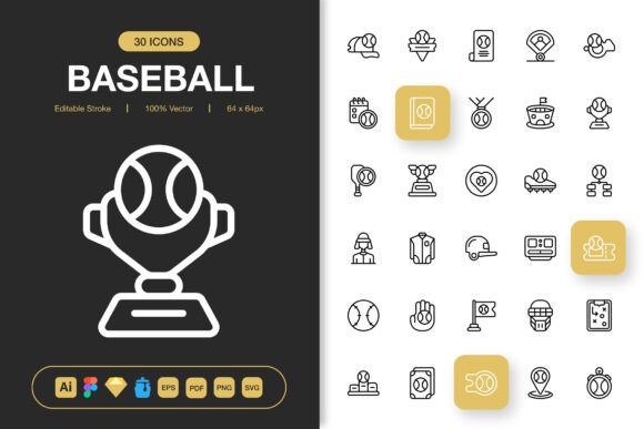 Baseball Icons Pack: The Smart Choice for Clean, Versatile Icon Design