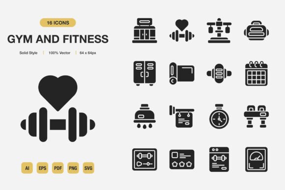 Gym and Fitness Solid Icons: The Versatile Design Asset Every Project Needs