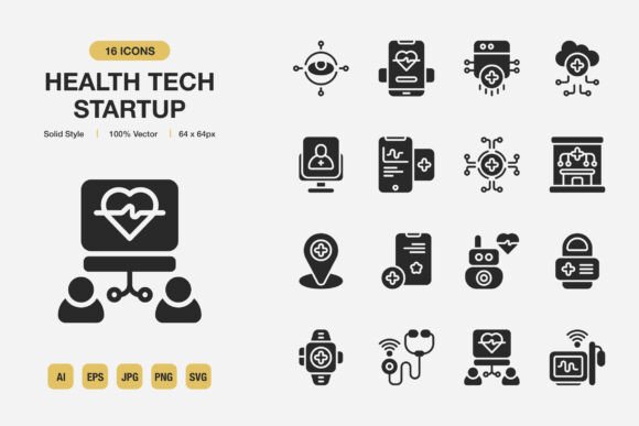 Health Tech Startup Solid Icons for Modern Projects