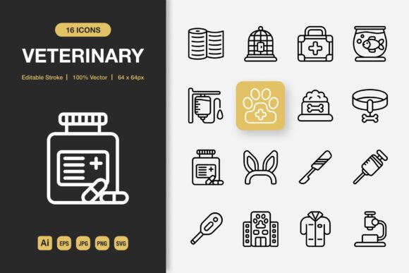 Veterinary Outline Icons: Clean, Minimalist Designs for Any Project