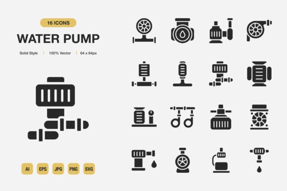 Water Pump Solid Icons: Clean Design for Any Project
