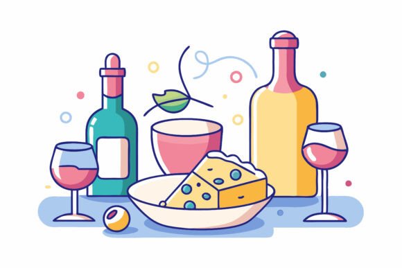 Wine Bottles with Bread Pepperoni Cheese: A Practical Guide to Using Gourmet Food Illustrations in Your Creative Projects