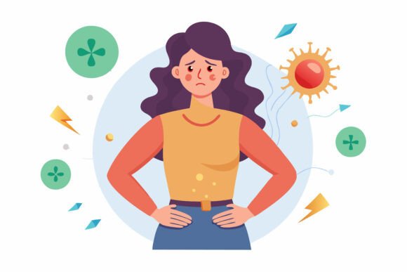 Woman Suffering from Stomach Ache Illustration: A Practical Asset for Creators and Communicators