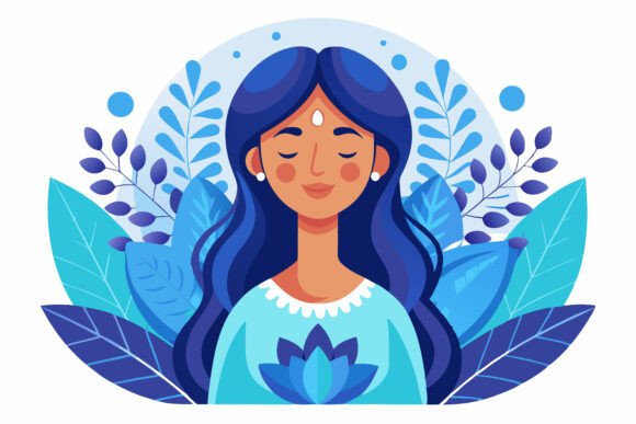 Young Woman with Garland: A Timeless Digital Illustration for Modern Creative Projects